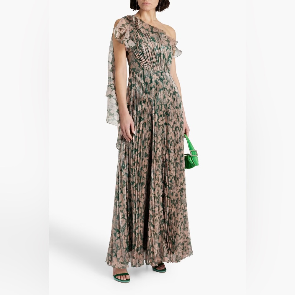 THEIA Metallic floral-print silk-blend chiffon gown